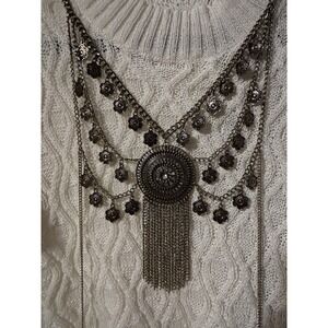 Heavy Tribal Ethnic Statement Gypsy Boho Medallion Gold Tone Necklace